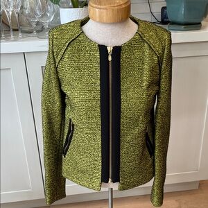 Charlotte Eskildsen Green and Black tweed finish wool blend zip front jacket